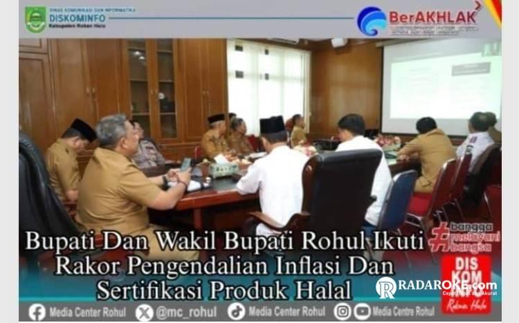 Bupati dan Wabup Rohul Ikuti Rapat Koordinasi Pengendalian Inflasi Daerah