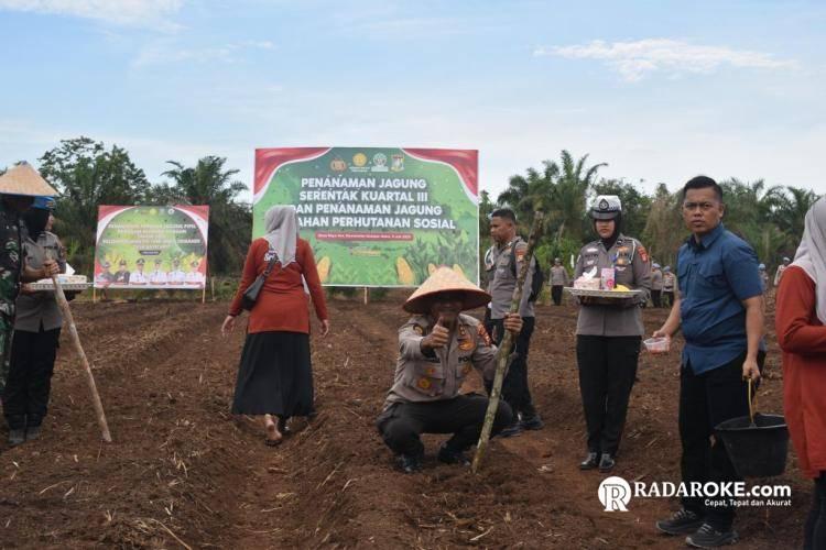 Dukung Swasembada Pangan Nasional, Kapolres Kampar Pimpin Penanaman Jagung Serentak