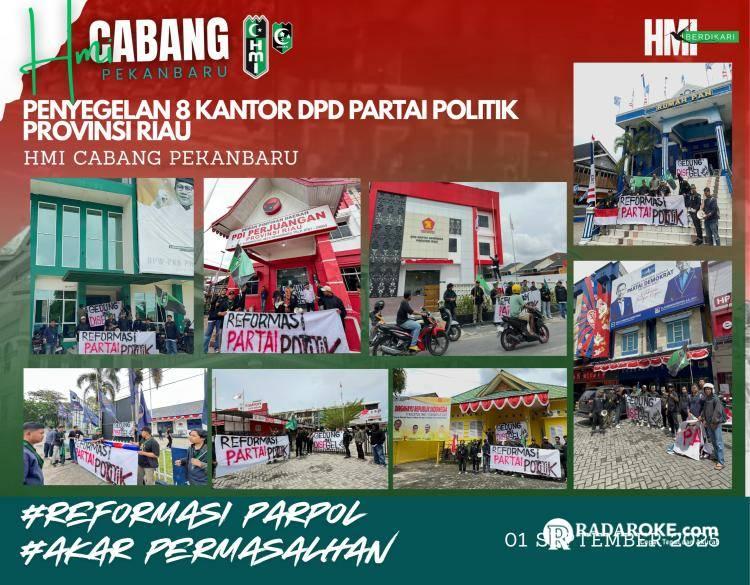 Kecewa Terhadap Oknum DPR, HMI Pekanbaru Segel 8 Kantor Partai Politik