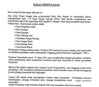 Tak Pernah Salurkan CSR ke 8 Desa di Bukit Batu, PT Surya Dumai Agrindo Dinilai Ingkar Janji