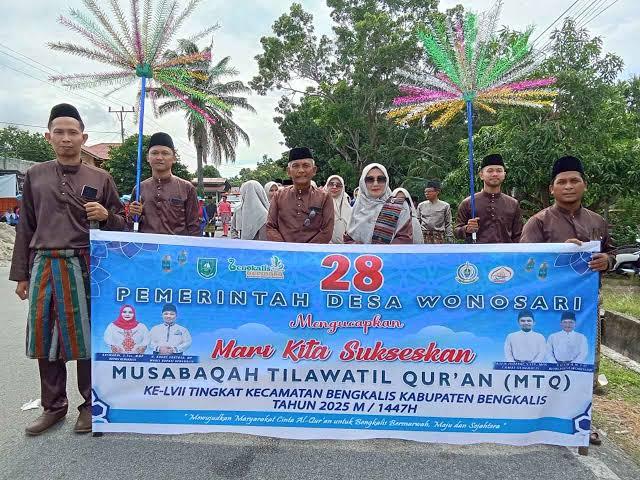 Pemdes Wonosari Ikuti Pawai Ta’aruf MTQ ke-57 Kecamatan Bengkalis, Tampilkan 200 Peserta