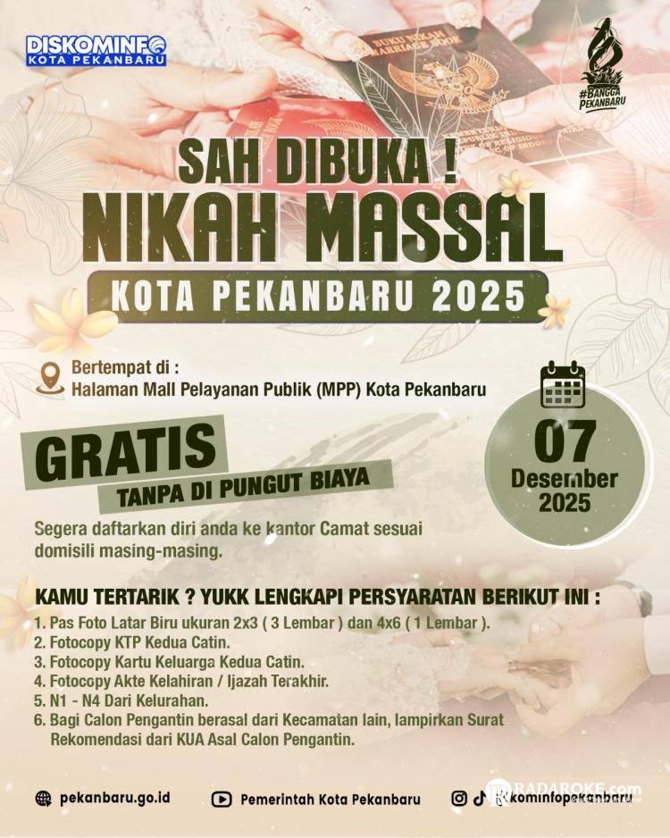 Nikah Massal Gratis Pemko Pekanbaru Sudah Didaftar 43 Calon Pasutri