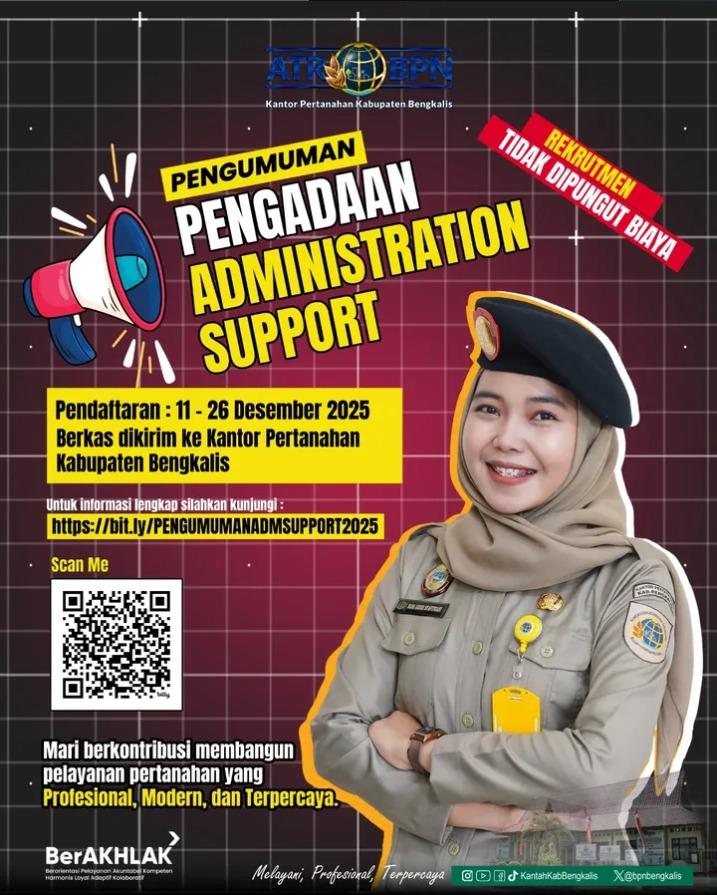 BPN Bengkalis Buka Seleksi Administration Support Tahun 2026