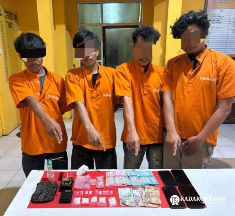 Polsek Tapung Hilir Tangkap Empat Pelaku Narkoba Saat Pesta Sabu-sabu