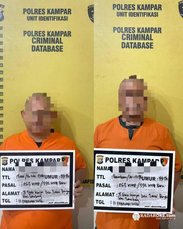 Polres Kampar Tangkap Kades dan Sekdes Tarai Bangun Terkait Pemalsuan Surat Tanah