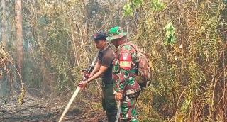Bersama Warga, Bhabinsa dan Bhabinkamtibmas Turun Padamkan Karhutla
